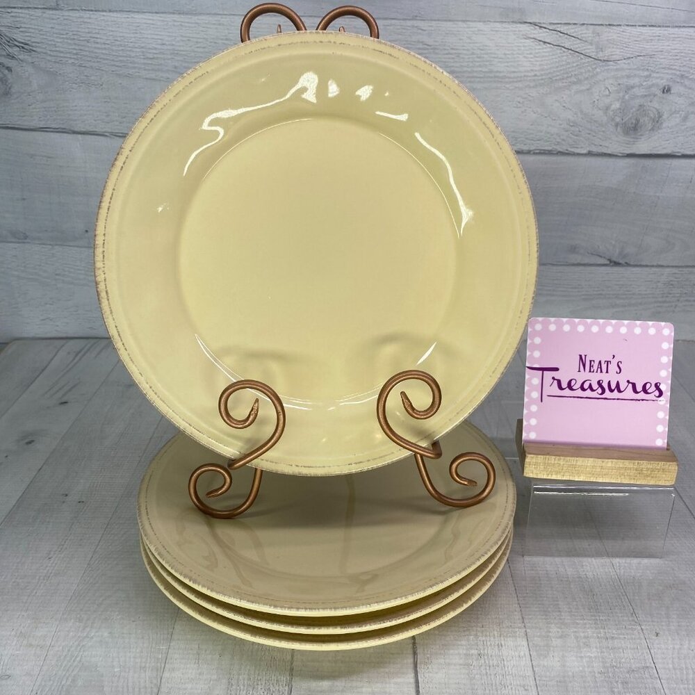Rachael Ray CUCINA ALMOND CREAM Embossed Edge Rim Stoneware Dinner Plates Set 4